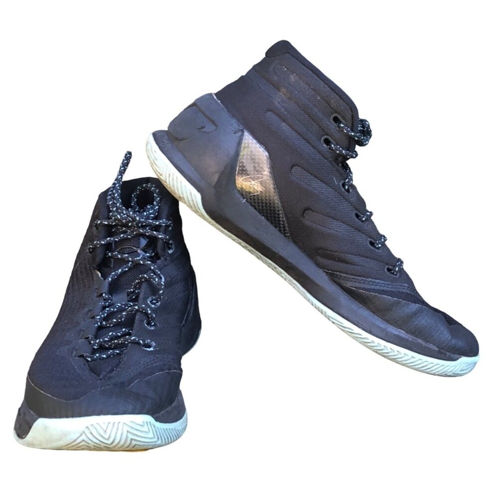 UNDER ARMOUR CURRY 3 1269279-004 MENS BASKETBALL SHOES BLACK CAROLINA BLUE SZ 9
